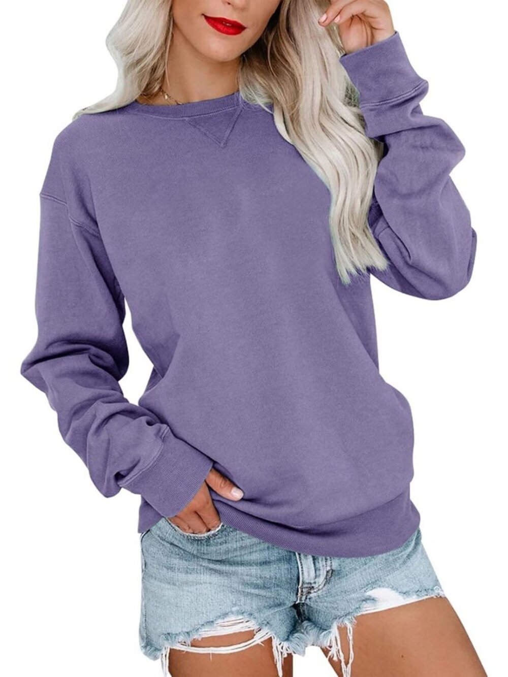 Casual Long Sleeve Sweatshirt for Women - Cute Crew Neck Pullover, Relaxed Fit